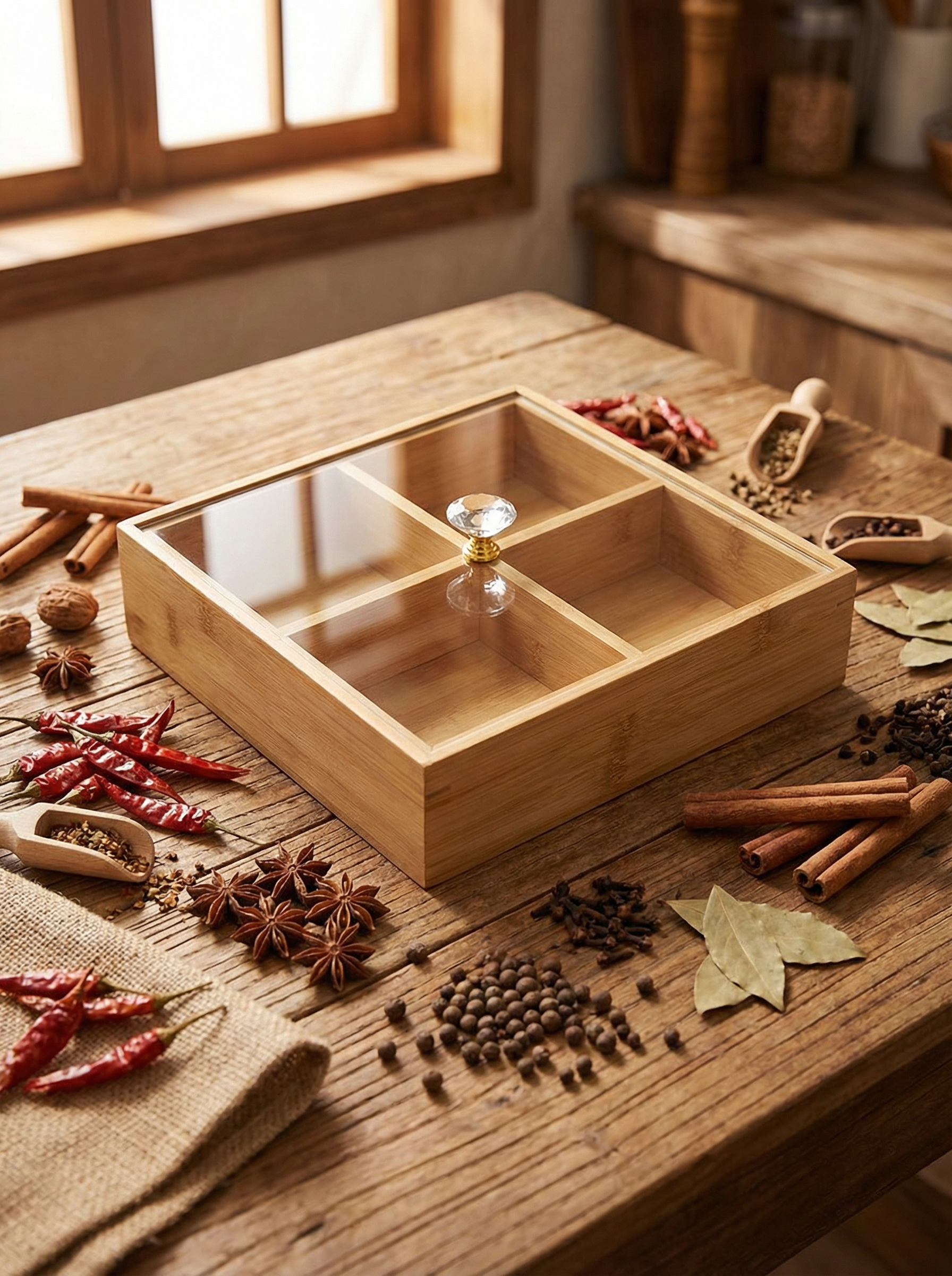 Divided Compartment Bamboo Food Platter Box