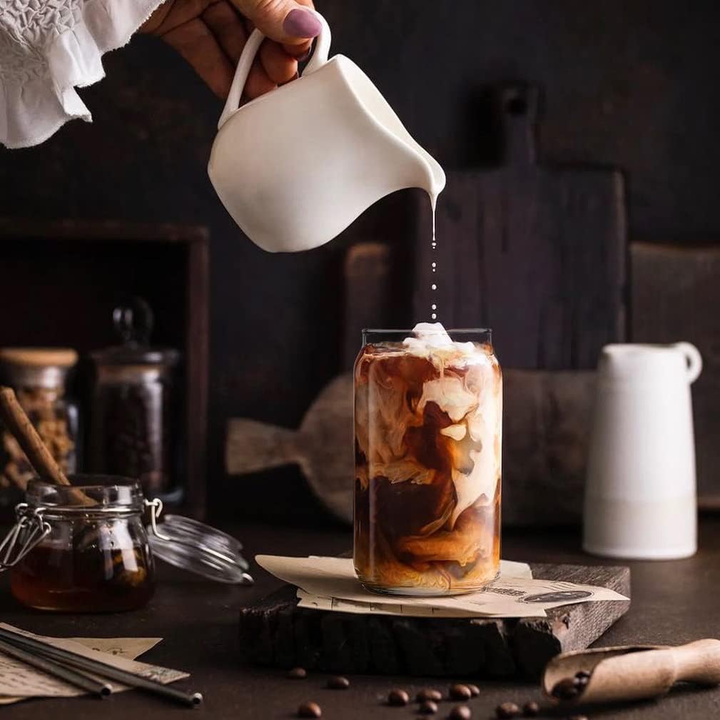 Glass Cups with Bamboo Lid and Straw