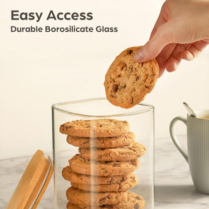 Glass Food Container Square Glass Jars with Bamboo Lids