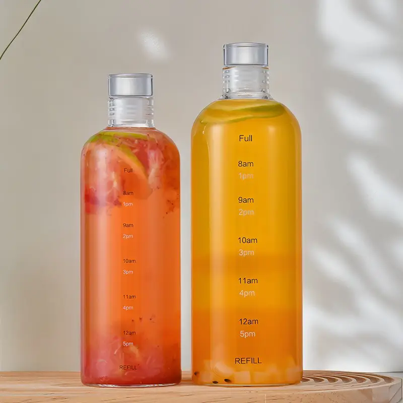1000ml Glass Water Bottle with Time Scale ( BPA FREE)