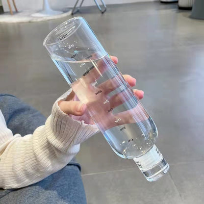 1000ml Glass Water Bottle with Time Scale ( BPA FREE)