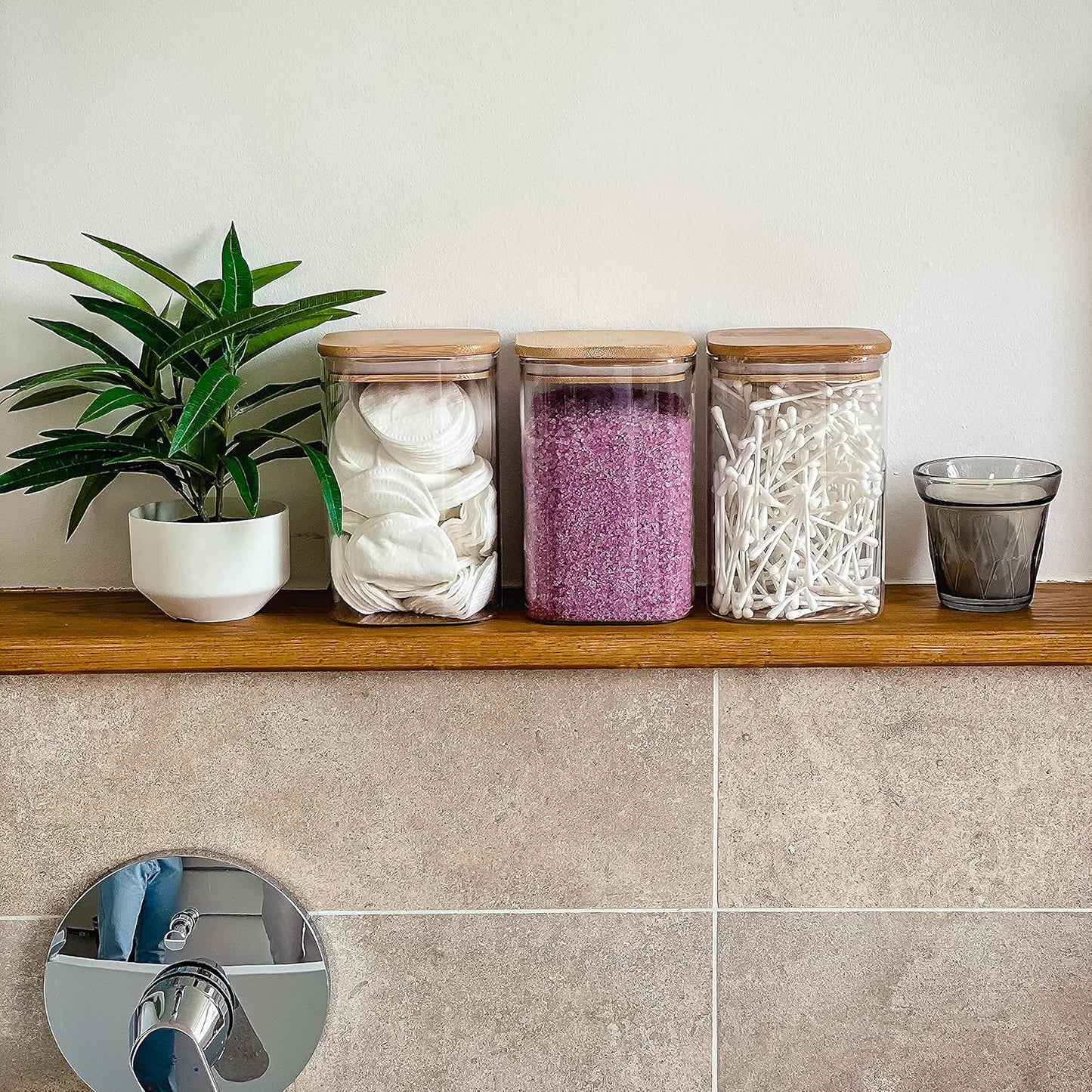 Glass Food Container Square Glass Jars with Bamboo Lids