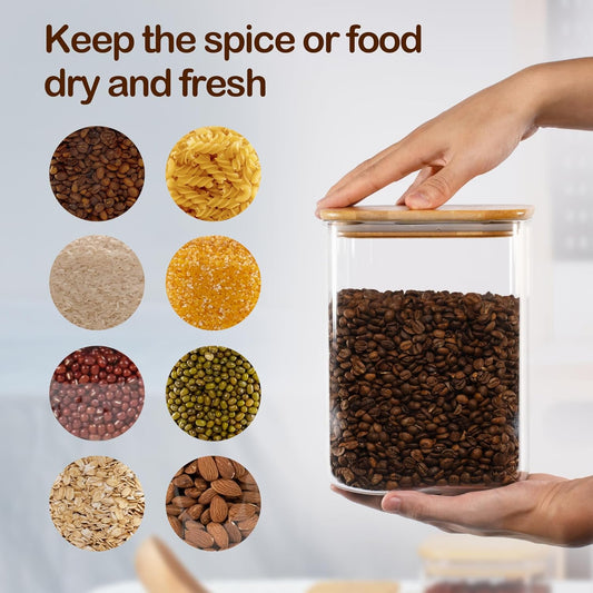 Glass Food Container Square Glass Jars with Bamboo Lids