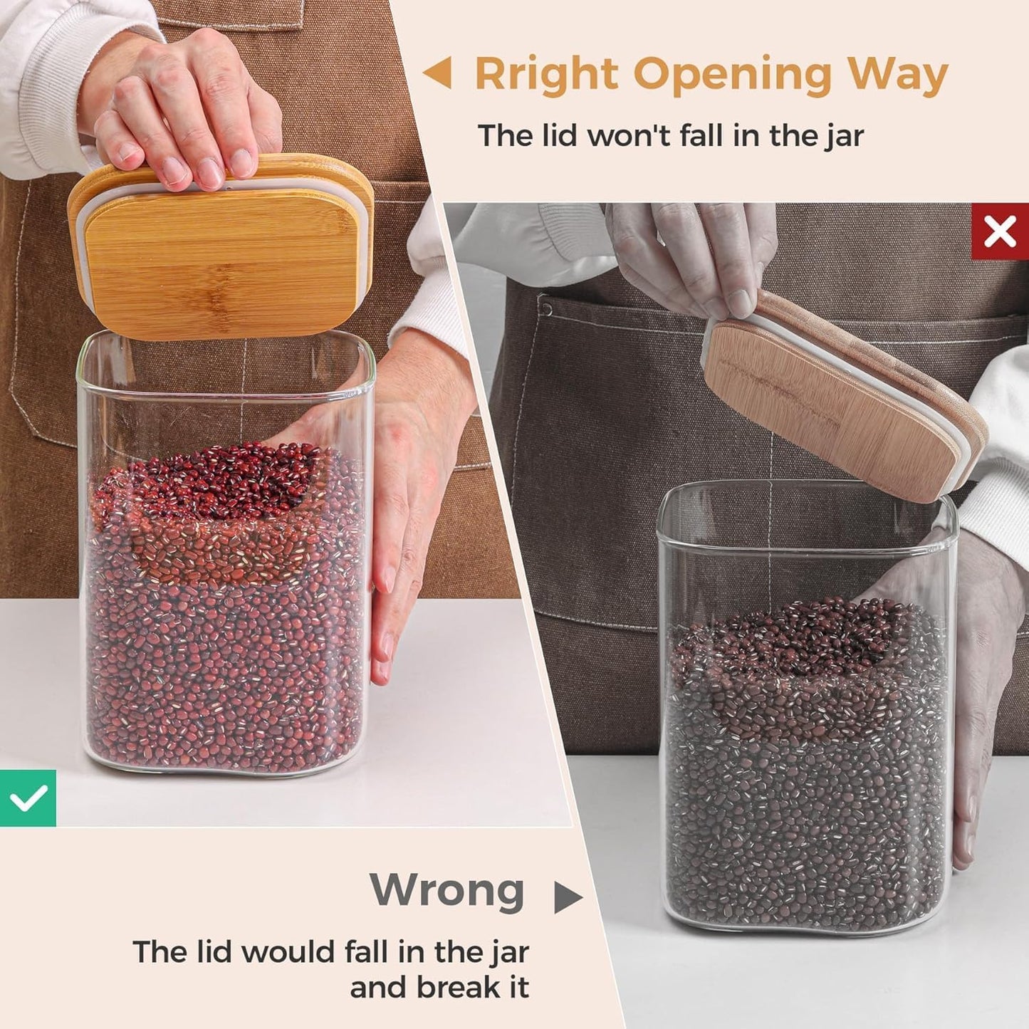 Glass Food Container Square Glass Jars with Bamboo Lids