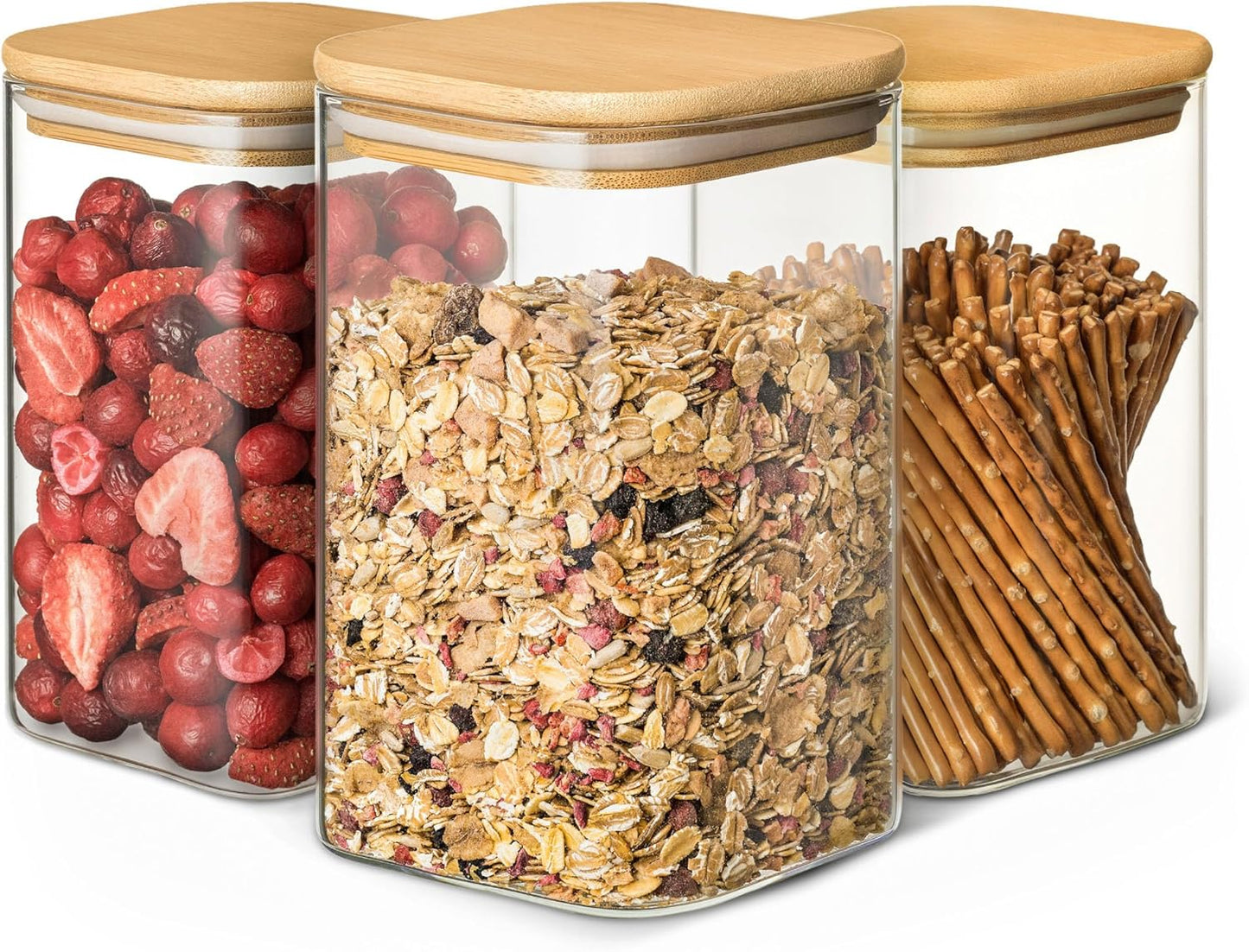 Glass Food Container Square Glass Jars with Bamboo Lids