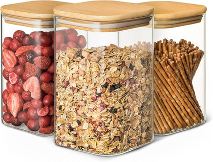 Glass Food Container Square Glass Jars with Bamboo Lids