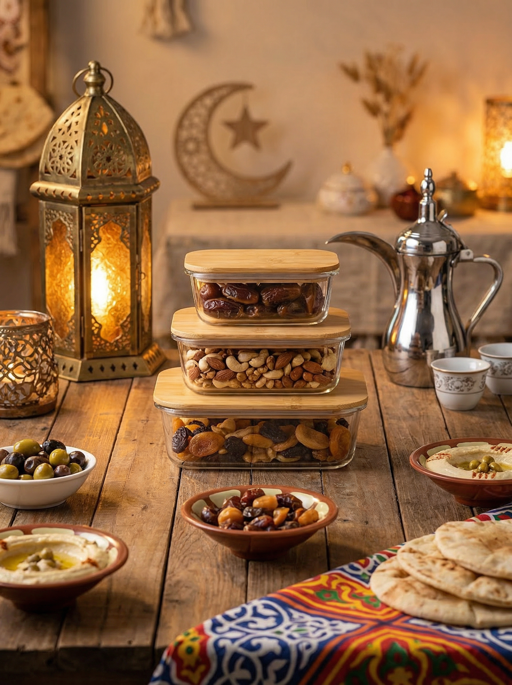 Glass Food Storage Containers with Bamboo Lids, 3 Pack