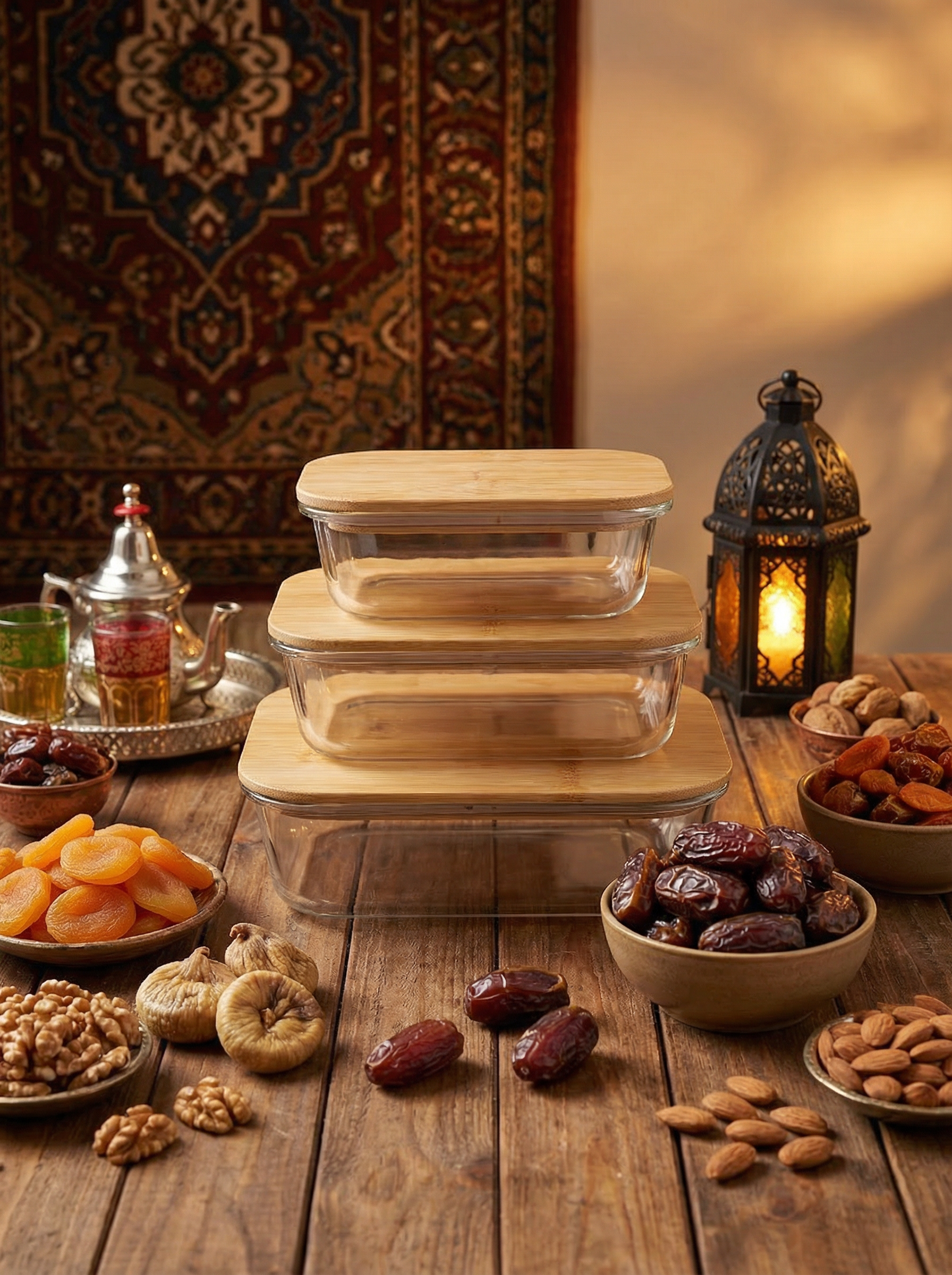 Glass Food Storage Containers with Bamboo Lids, 3 Pack